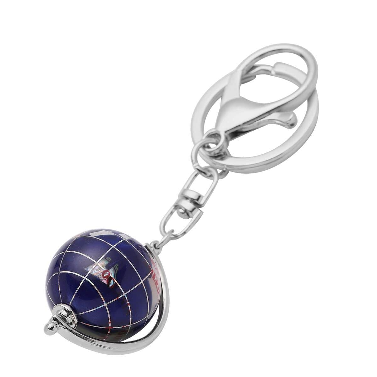 Multi Gemstone Globe Keychain in Silvertone 50.00 ctw image number 3