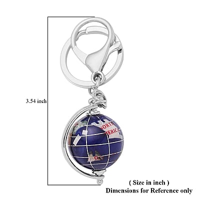 Multi Gemstone Globe Keychain in Silvertone 50.00 ctw