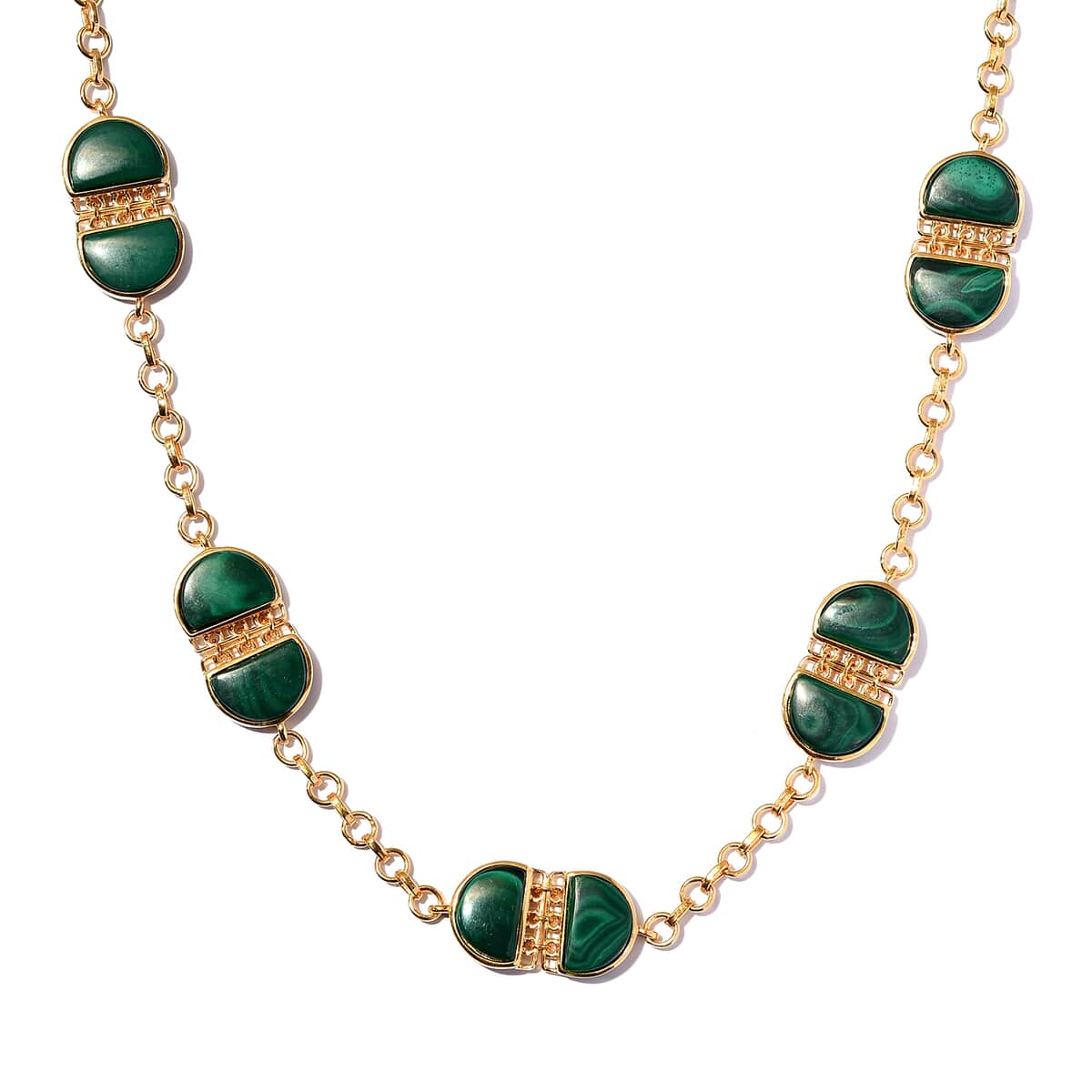 African Malachite Necklace 24 Inches in Vermeil Yellow Gold Over Sterling Silver 30.65 Grams 55.50 ctw image number 0