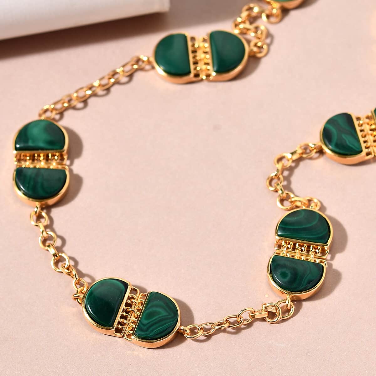 African Malachite Necklace 24 Inches in Vermeil Yellow Gold Over Sterling Silver 30.65 Grams 55.50 ctw image number 1