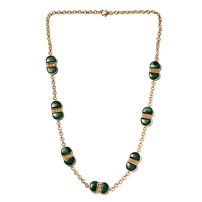 African Malachite Necklace 24 Inches in Vermeil Yellow Gold Over Sterling Silver 30.65 Grams 55.50 ctw