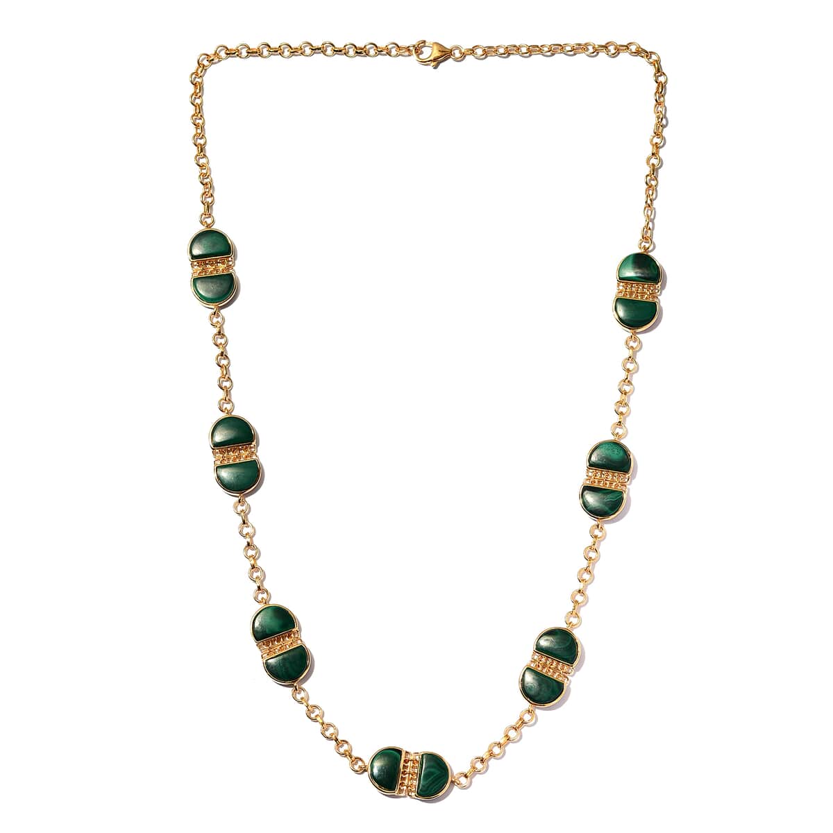 African Malachite Necklace 24 Inches in Vermeil Yellow Gold Over Sterling Silver 30.65 Grams 55.50 ctw image number 2