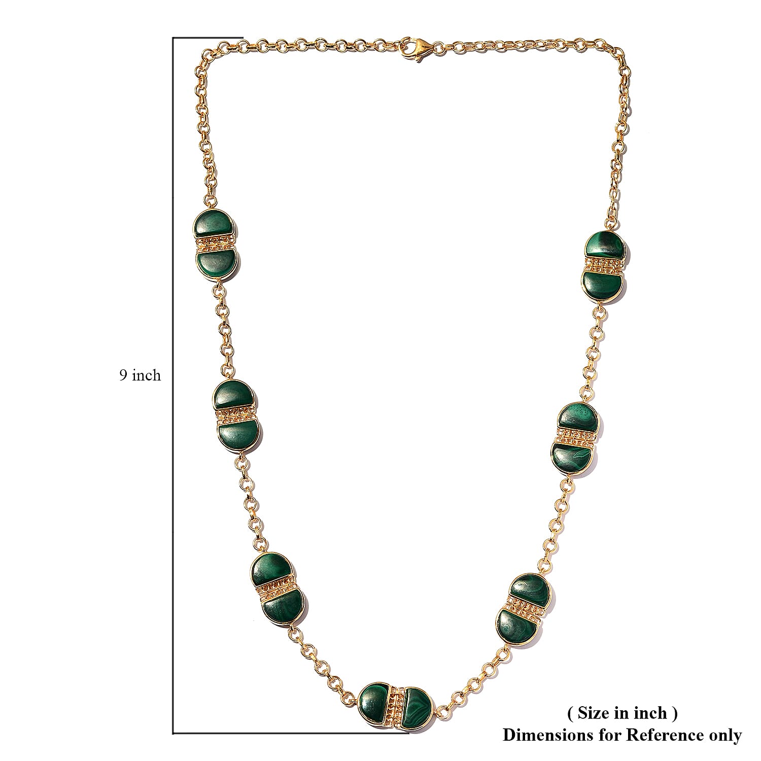 African Malachite Necklace 24 Inches in Vermeil Yellow Gold Over Sterling Silver 30.65 Grams 55.50 ctw