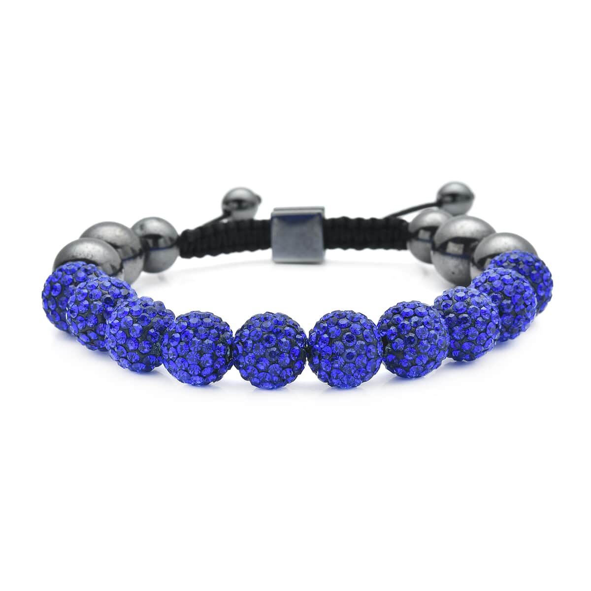 Hematite and Royal Blue Austrian Crystal Shamballa Adjustable Beaded Bracelet image number 0