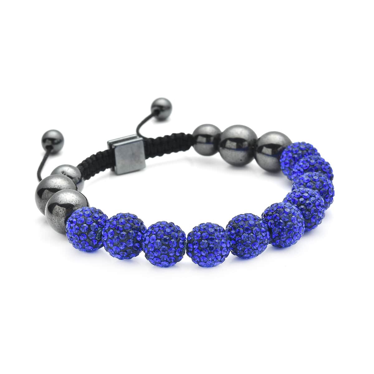 Hematite and Royal Blue Austrian Crystal Shamballa Adjustable Beaded Bracelet image number 2