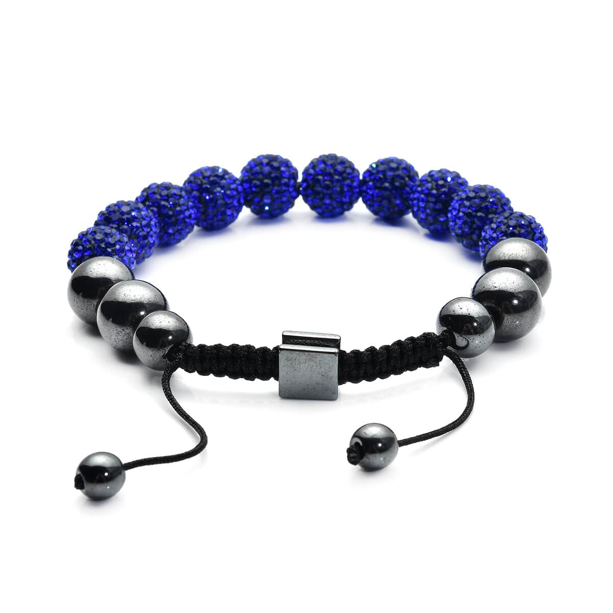 Hematite and Royal Blue Austrian Crystal Shamballa Adjustable Beaded Bracelet image number 3