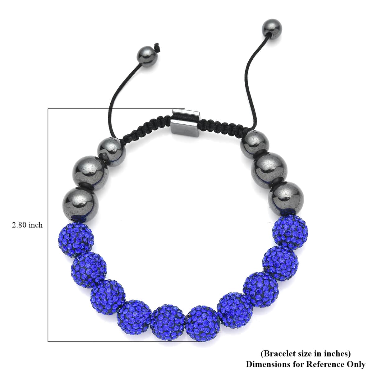 Hematite and Royal Blue Austrian Crystal Shamballa Adjustable Beaded Bracelet image number 5