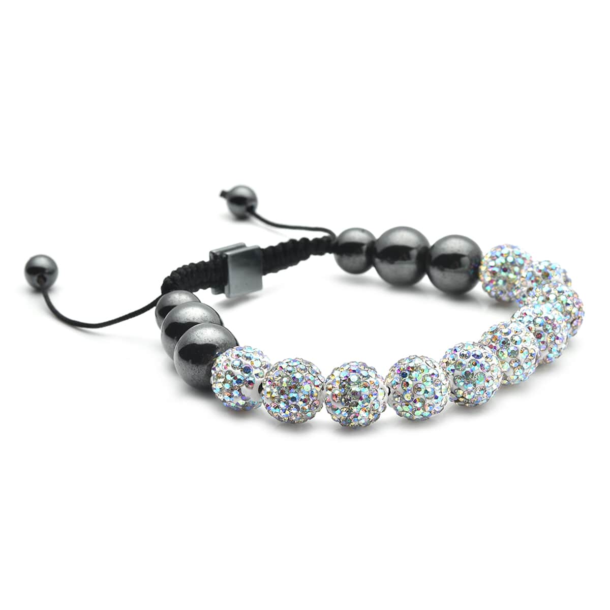 Hematite and Austrian Crystal Shamballa Adjustable Beaded Bracelet image number 2