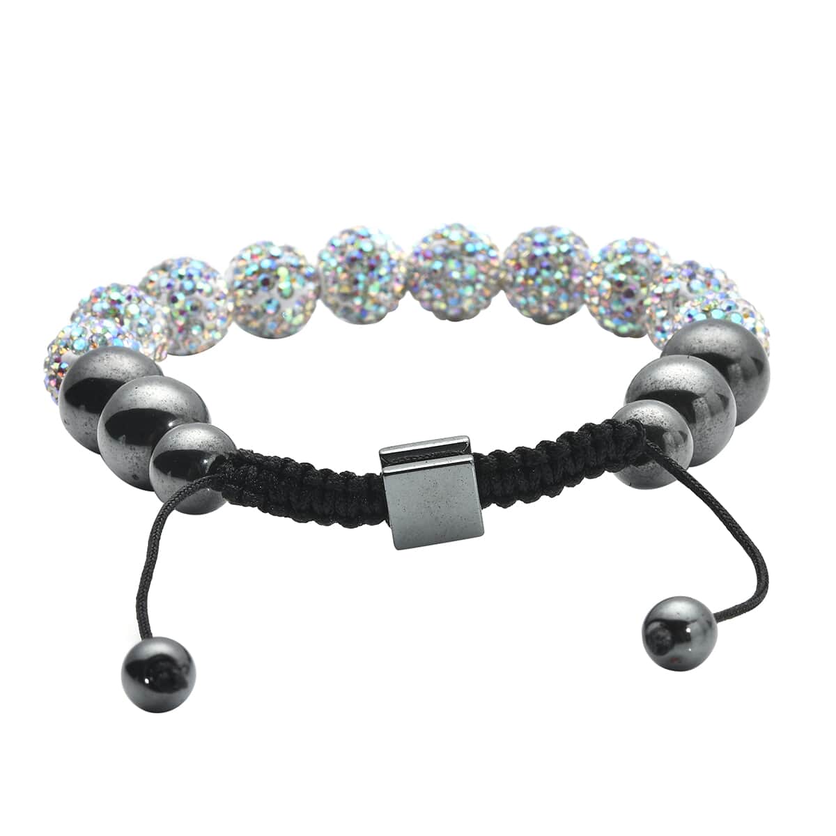 Hematite and Austrian Crystal Shamballa Adjustable Beaded Bracelet image number 3