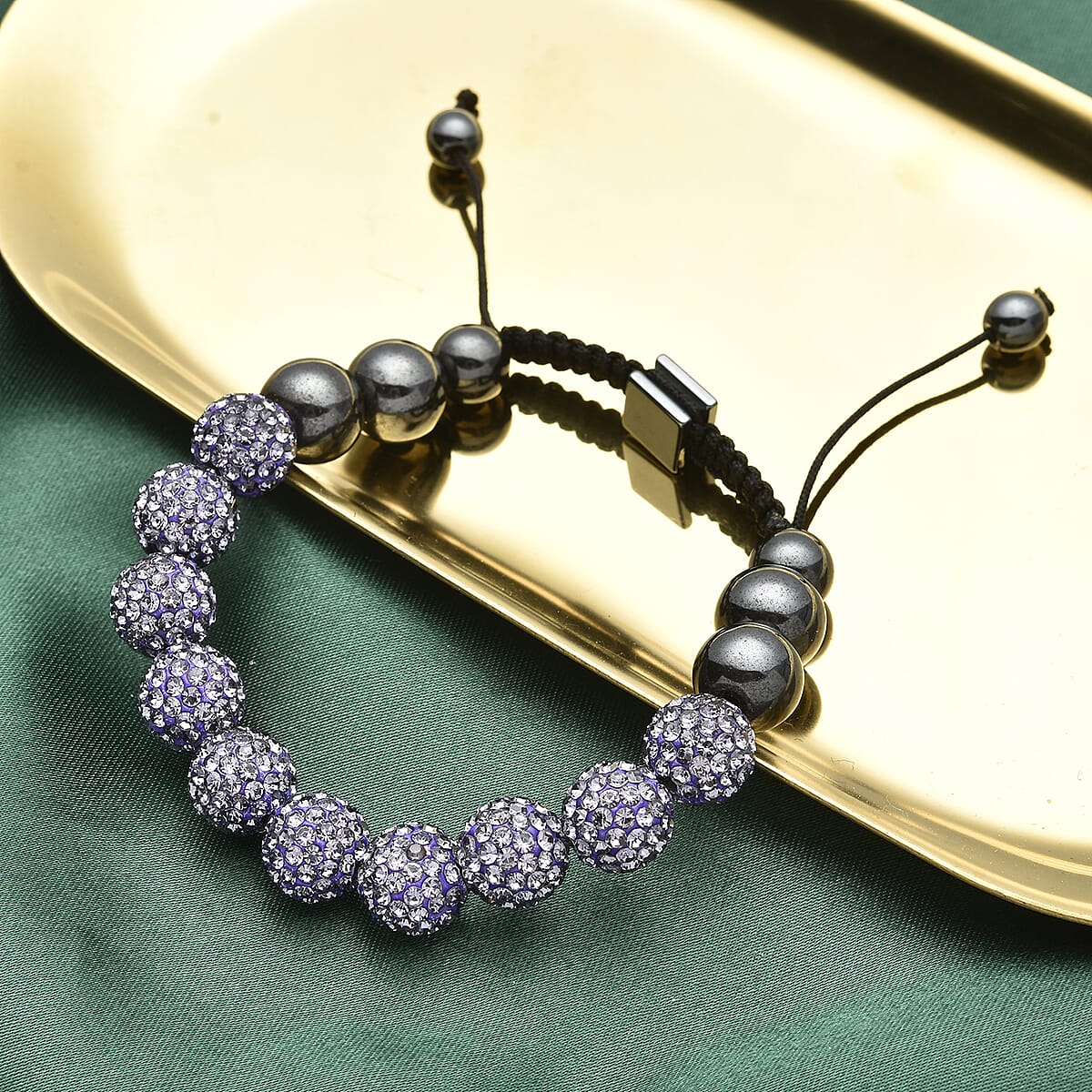 Hematite and Amethyst Color Austrian Crystal Shamballa Adjustable Beaded Bracelet image number 1