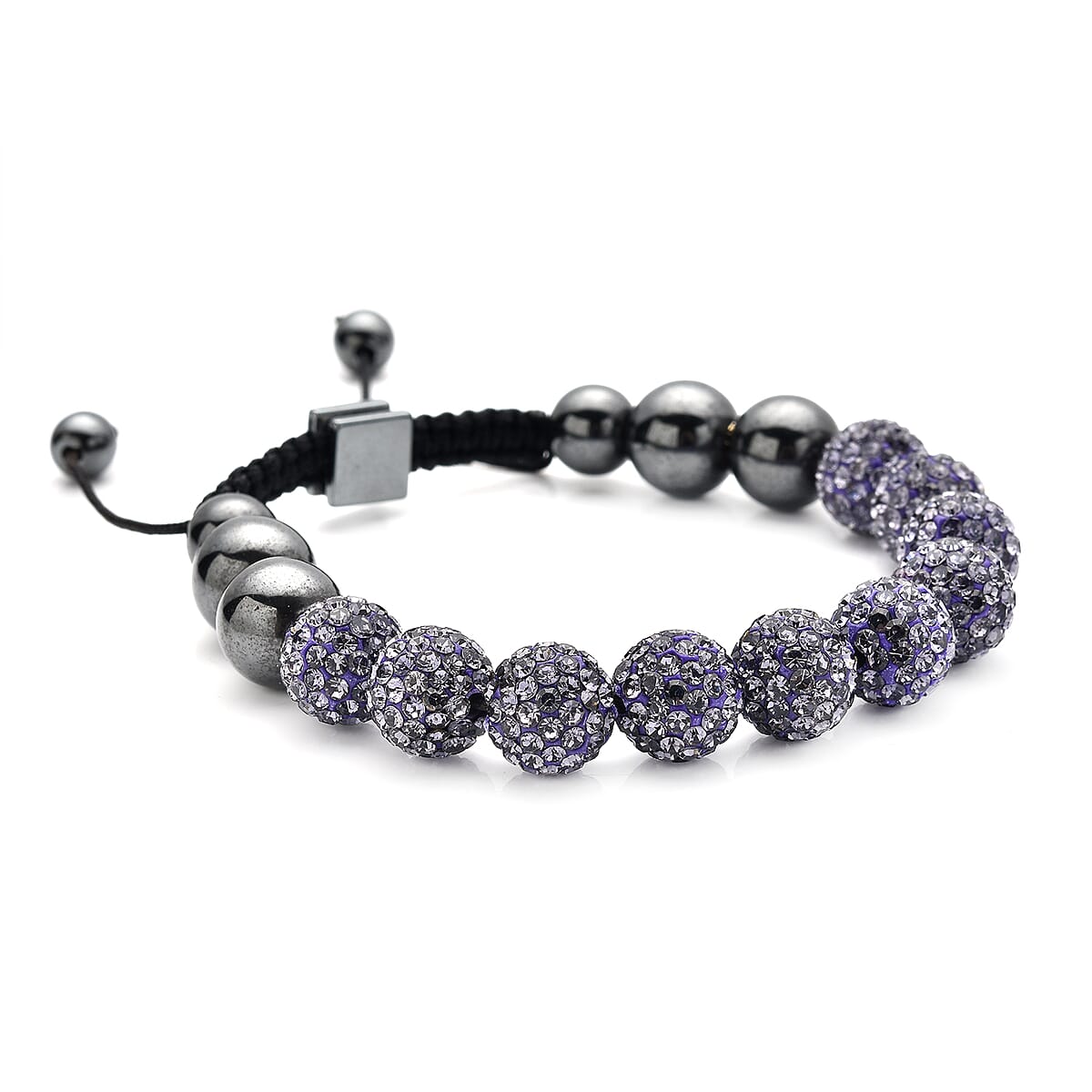 Hematite and Amethyst Color Austrian Crystal Shamballa Adjustable Beaded Bracelet image number 2