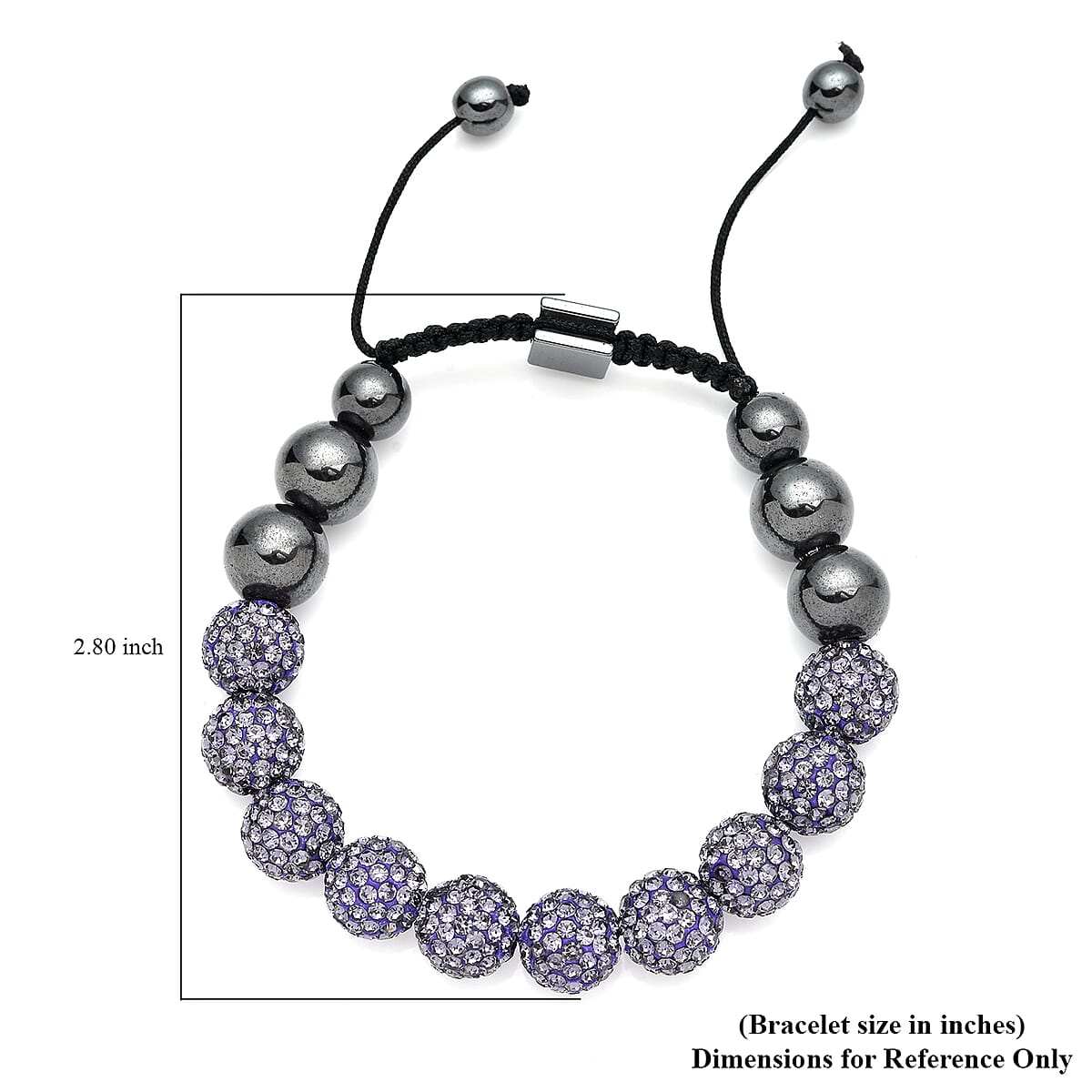 Hematite and Amethyst Color Austrian Crystal Shamballa Adjustable Beaded Bracelet image number 5