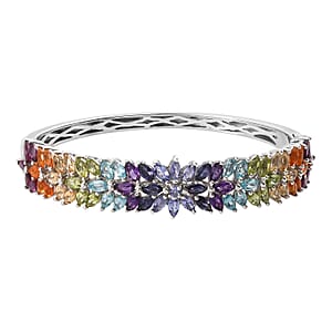 Multi Gemstone 10.35 ctw Bracelet in Platinum Over Sterling Silver, Silver Bangles, Birthday Gifts For Her (6.50 in)