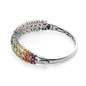 Multi Gemstone 10.35 ctw Bracelet in Platinum Over Sterling Silver, Silver Bangles, Birthday Gifts For Her (6.50 in)