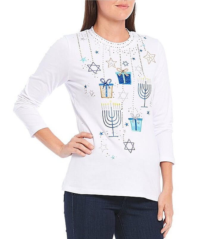 BEREK Holiday Collection Hannukah Long Sleeve Shirt - L (MADE IN THE USA)