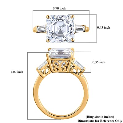 Asscher Cut Moissanite Trilogy Ring in Vermeil YG Plated Sterling Silver, 3 Stone Engagement Rings For Women, Promise Rings 5.85 ctw