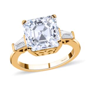 Asscher Cut Moissanite Trilogy Ring in Vermeil YG Plated Sterling Silver, 3 Stone Engagement Rings For Women, Promise Rings 5.85 ctw