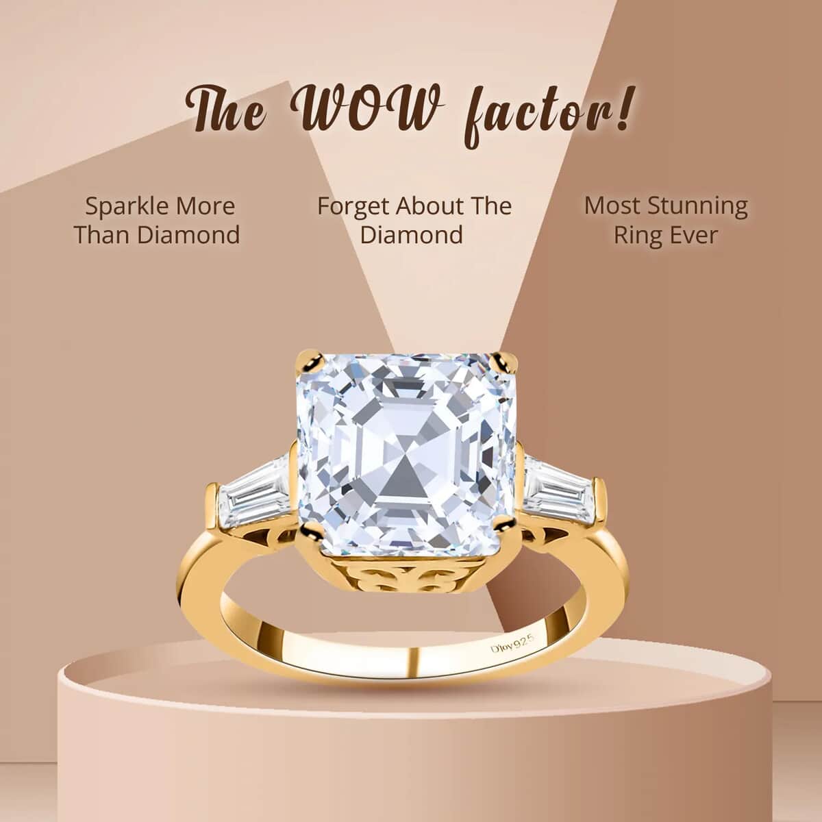 Asscher Cut Moissanite Trilogy Ring in Vermeil YG Plated Sterling Silver, 3 Stone Engagement Rings For Women, Promise Rings 5.85 ctw image number 4