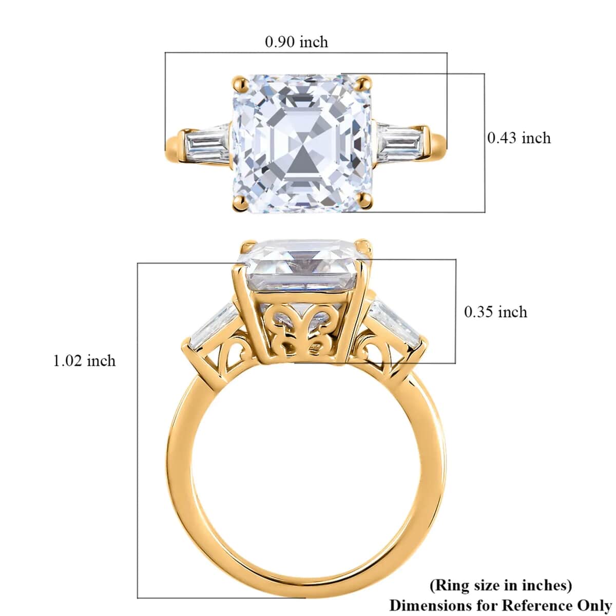 Asscher Cut Moissanite Trilogy Ring in Vermeil YG Plated Sterling Silver, 3 Stone Engagement Rings For Women, Promise Rings 5.85 ctw image number 6