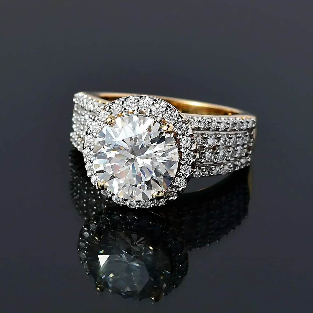 100 Facet Moissanite Ring, Vermeil Yellow Gold Over Sterling Silver Ring, Moissanite Halo Ring, Promise Ring, Cocktail Rings 4.15 ctw (Size 10.0) image number 1