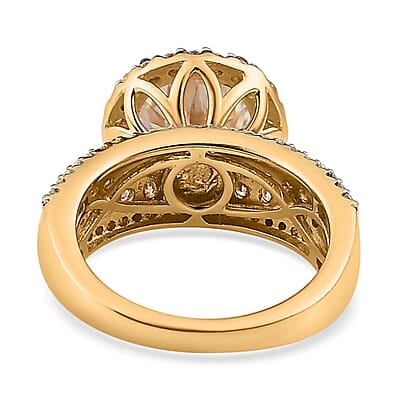 100 Facet Moissanite Ring, Vermeil Yellow Gold Over Sterling Silver Ring, Moissanite Halo Ring, Promise Ring, Cocktail Rings 4.15 ctw (Size 10.0)