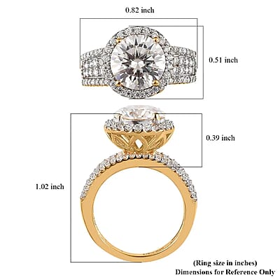 100 Facet Moissanite Ring, Vermeil Yellow Gold Over Sterling Silver Ring, Moissanite Halo Ring, Promise Ring, Cocktail Rings 4.15 ctw (Size 10.0)