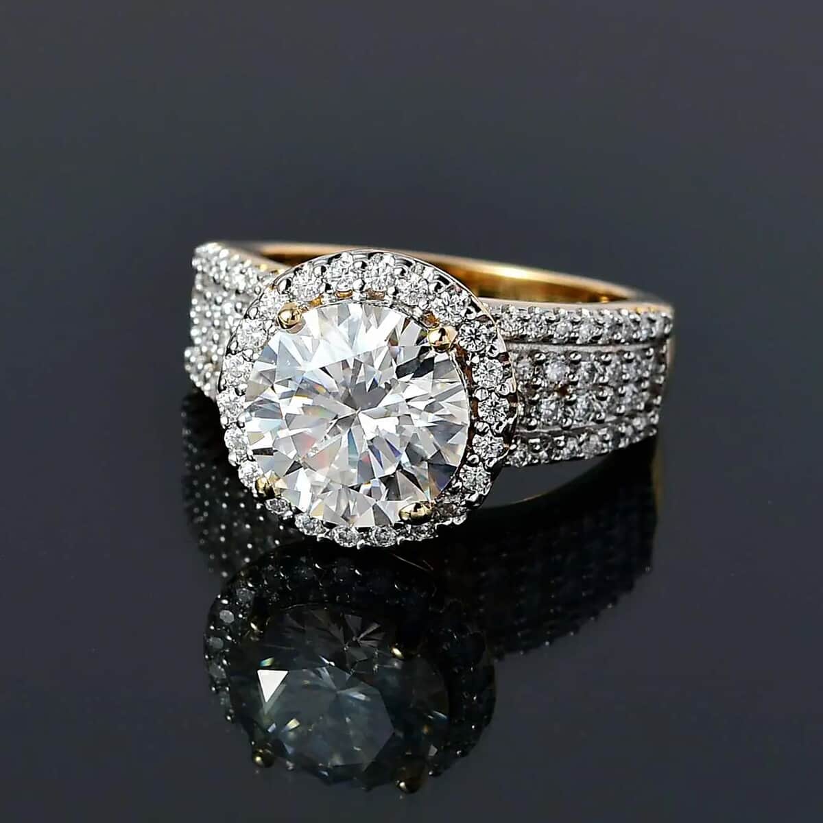 100 Facet Moissanite (Rnd 9 mm) Fancy Ring in Vermeil YG Over Sterling Silver (Size 5.0) 4.15 ctw image number 1