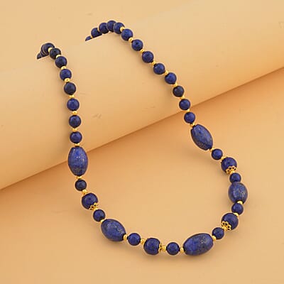 Lapis Lazuli 120.50 ctw Beaded Necklace in Goldtone 18-20 Inches