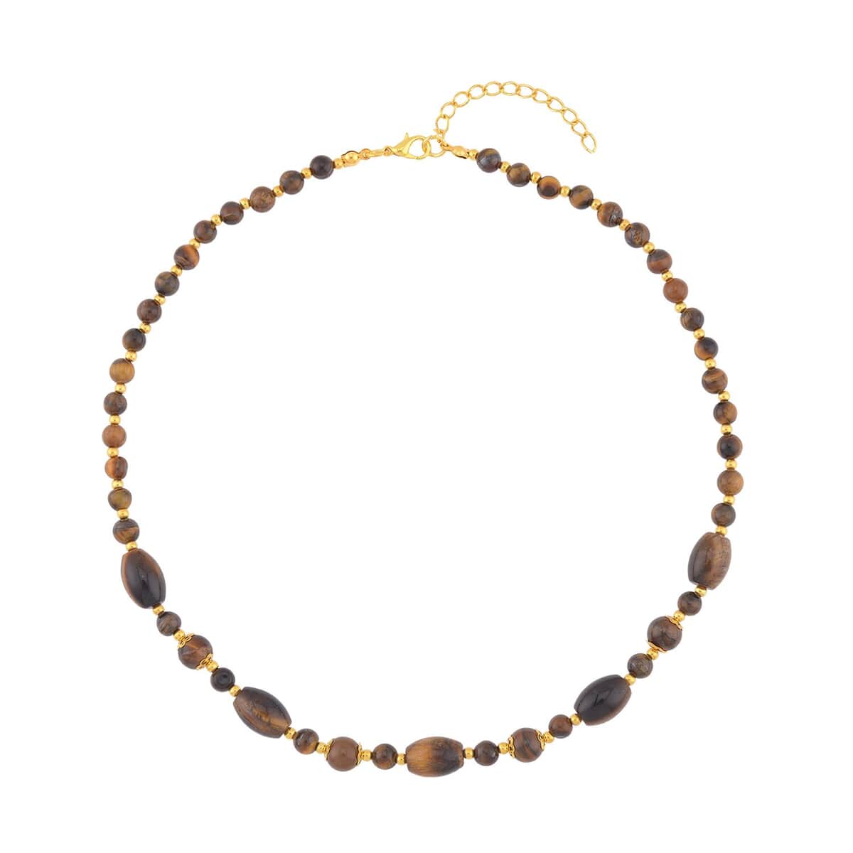 Yellow Tiger's Eye 117.00 ctw Beaded Necklace in Goldtone 18-20 Inches image number 0