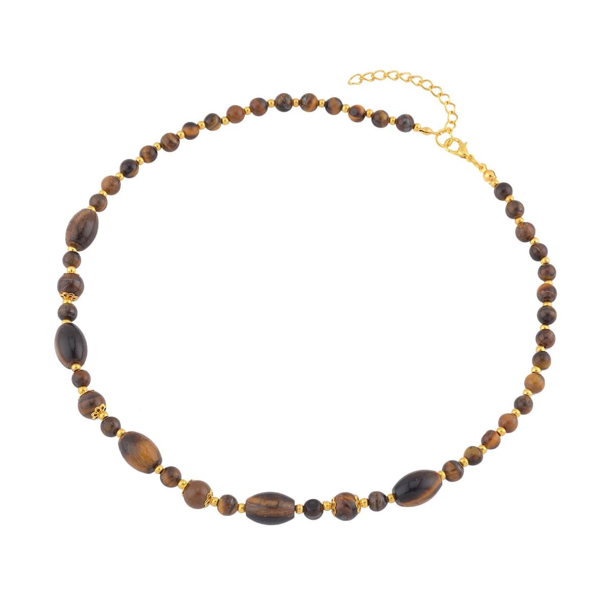 Yellow Tiger's Eye 117.00 ctw Beaded Necklace in Goldtone 18-20 Inches image number 2