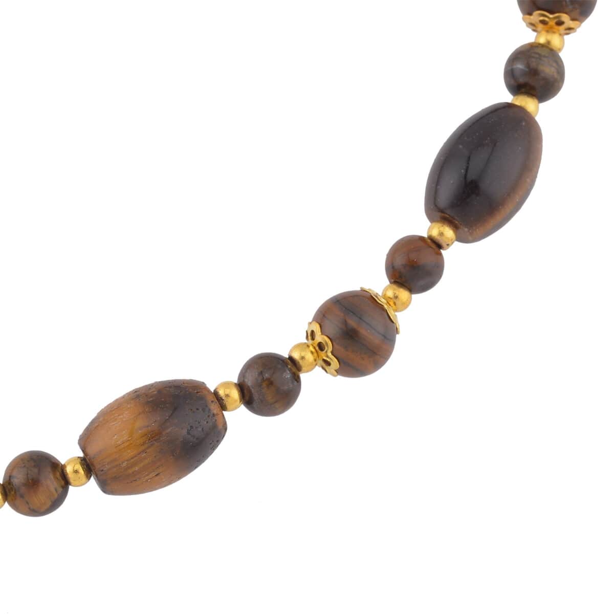 Yellow Tiger's Eye 117.00 ctw Beaded Necklace in Goldtone 18-20 Inches image number 3