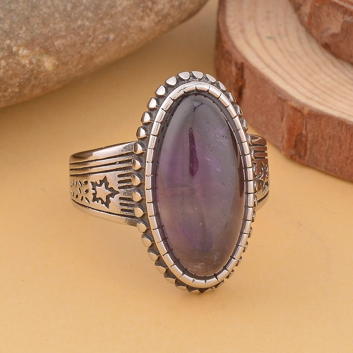 Chevron Amethyst Solitaire Ring in Stainless Steel (Size 10) 20.00 image number 1