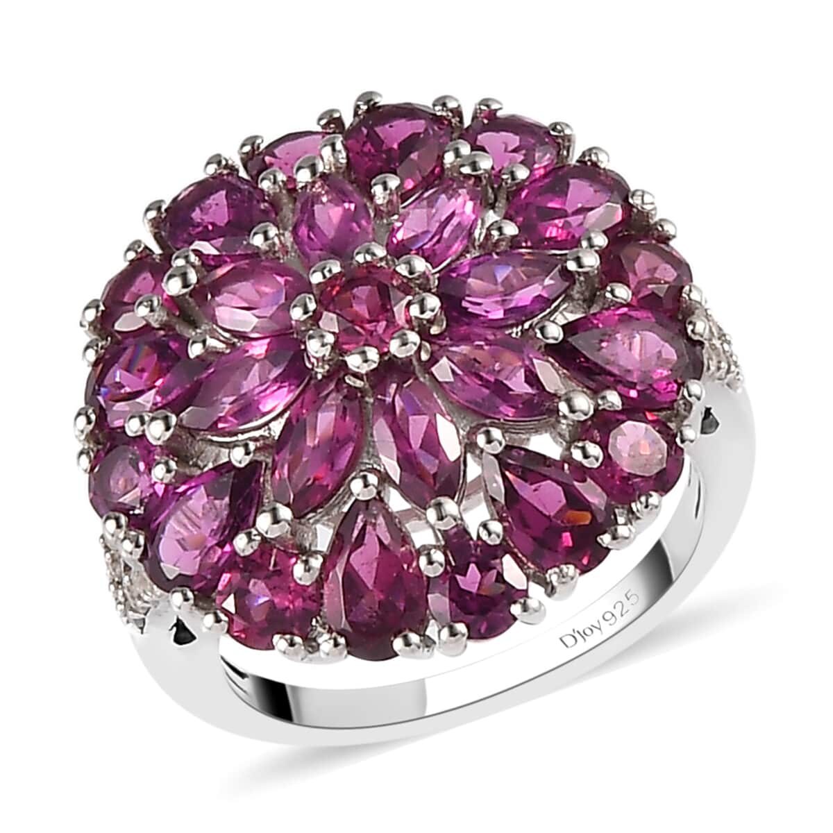 Orissa Rhodolite Garnet and White Zircon Floral Ring in Platinum Over Sterling Silver (Size 6.0) 5.10 ctw image number 0