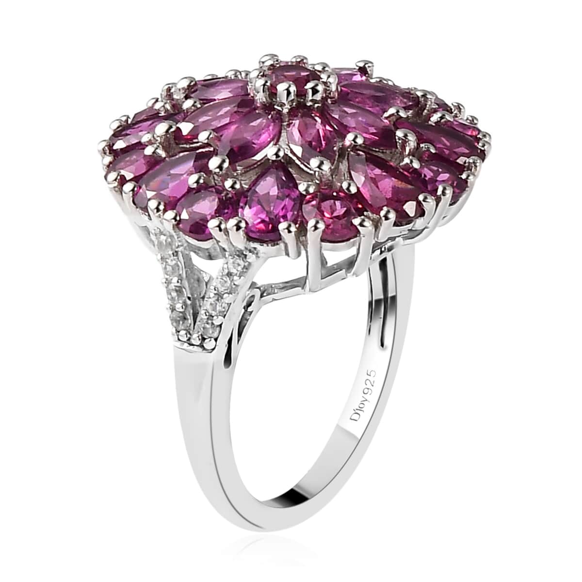 Orissa Rhodolite Garnet and White Zircon Floral Ring in Platinum Over Sterling Silver (Size 6.0) 5.10 ctw image number 3