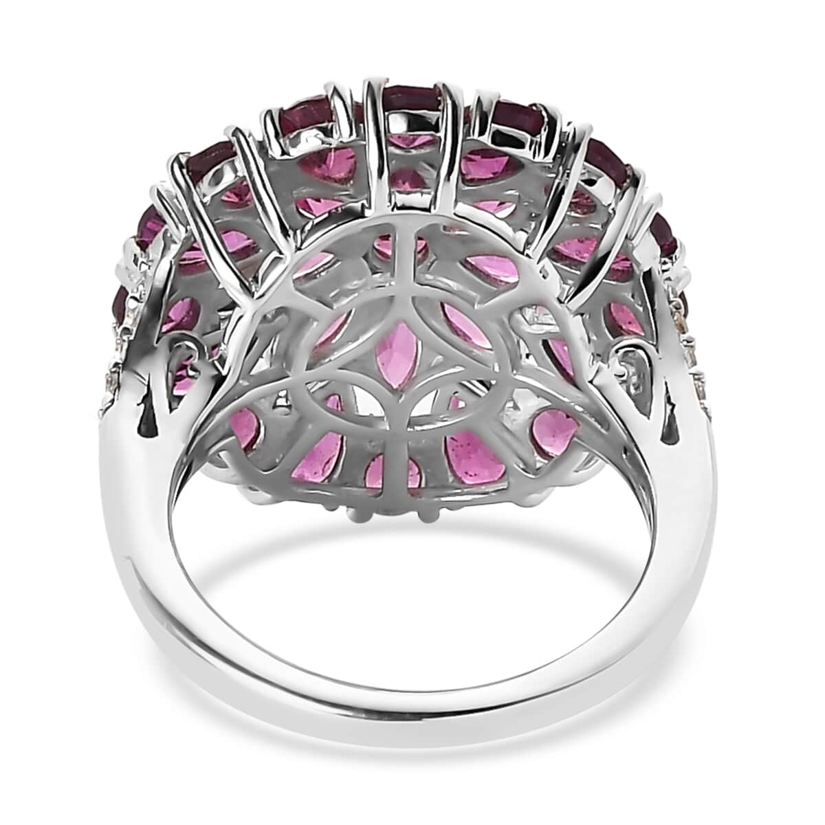 Orissa Rhodolite Garnet and White Zircon Floral Ring in Platinum Over Sterling Silver (Size 6.0) 5.10 ctw image number 4