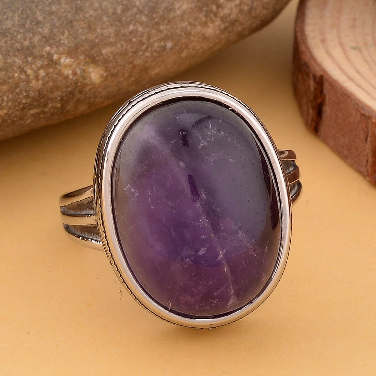 Chevron Amethyst Solitaire Ring in Stainless Steel (Size 10) 25.00 ctw image number 1