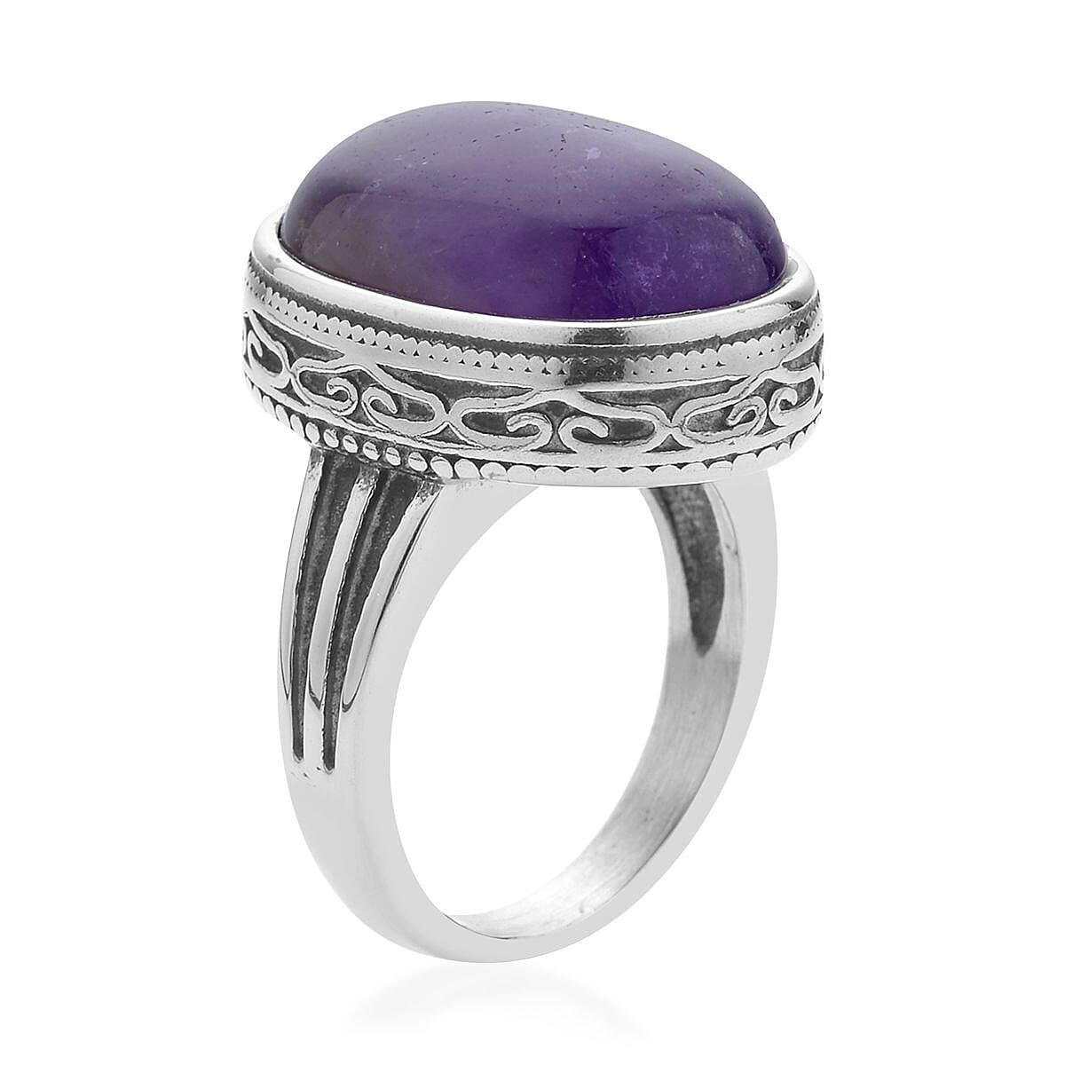 Chevron Amethyst Solitaire Ring in Stainless Steel (Size 10) 25.00 ctw image number 3