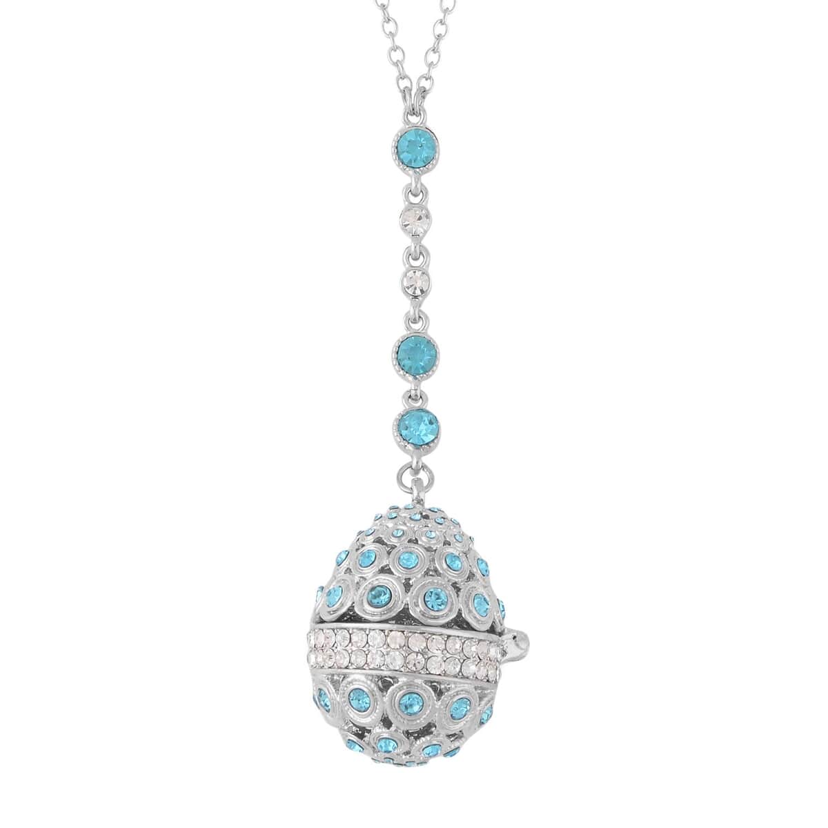 Blue and White Austrian Crystal Easter Egg Necklace (23.5 Inches) in Silvertone image number 0