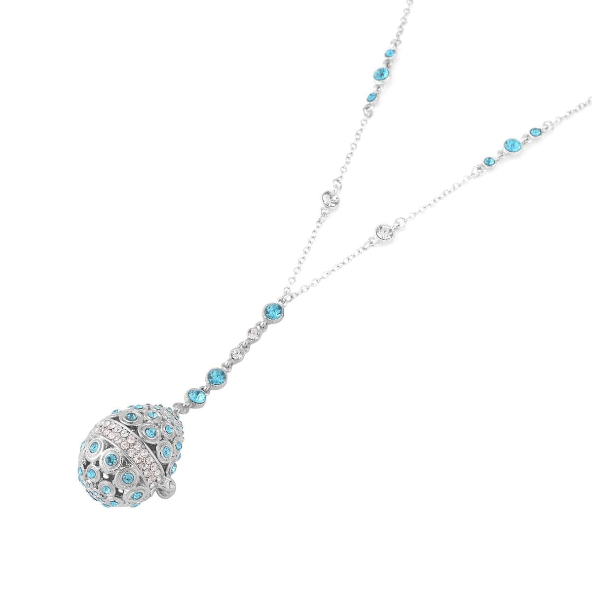 Blue and White Austrian Crystal Easter Egg Necklace 23.5 Inches in Silvertone image number 2