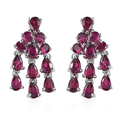 Orissa Rhodolite Garnet Chandelier Earrings in Platinum Over Sterling Silver 5.65 ctw