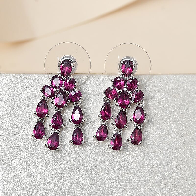 Orissa Rhodolite Garnet Chandelier Earrings in Platinum Over Sterling Silver 5.65 ctw
