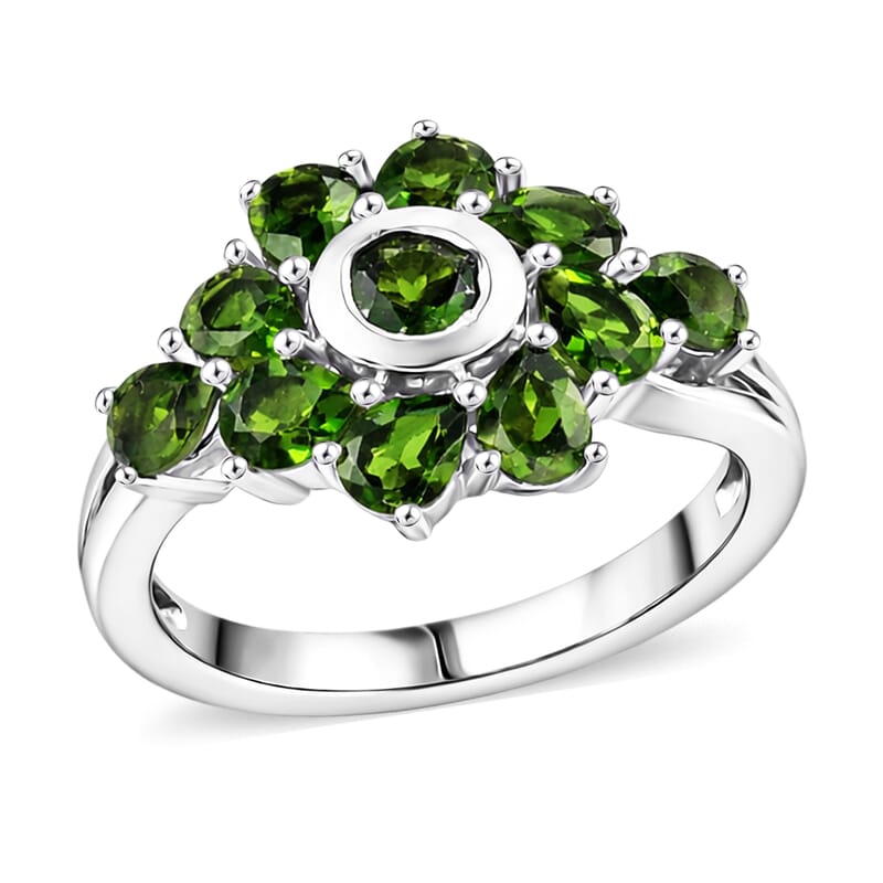 Chrome Diopside 1.70 ctw Ring in Platinum Over Sterling Silver (Size 5.5)