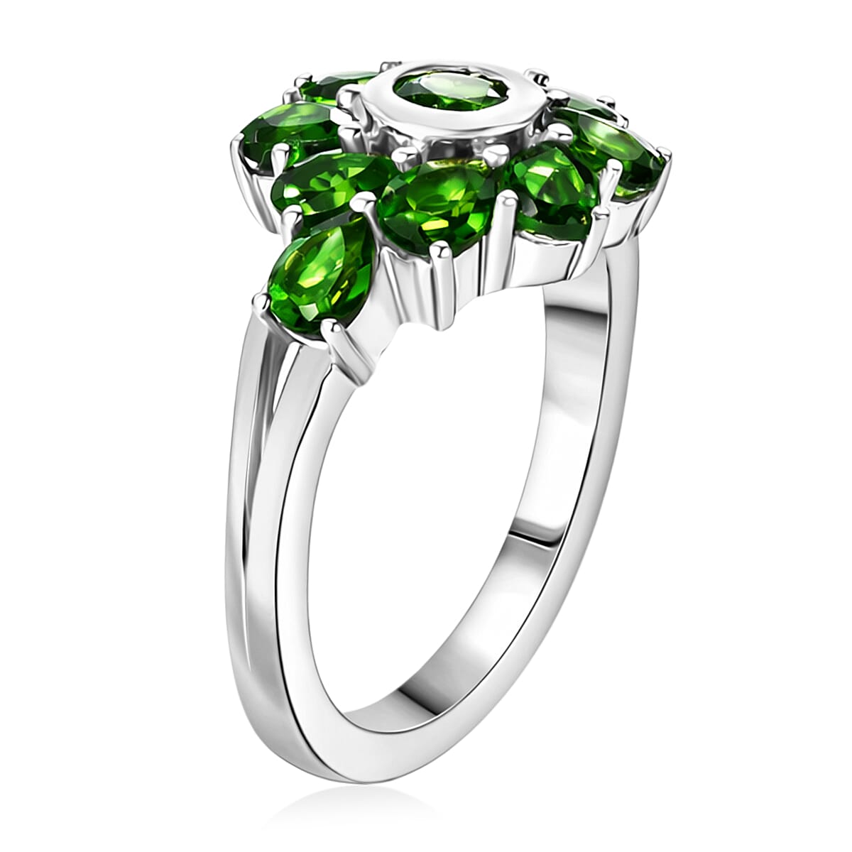 Chrome Diopside 1.70 ctw Ring in Platinum Over Sterling Silver (Size 5.5)