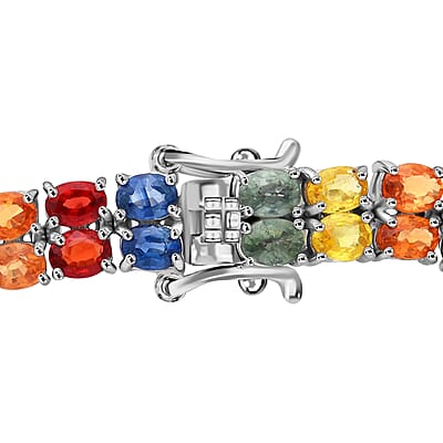 Multi Sapphire Bracelet in Platinum Over Sterling Silver, Silver Tennis Bracelet,Birthday Gifts (7.25 In) 19.00 ctw
