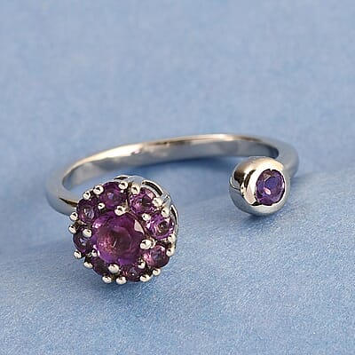 Amethyst February Birthstone Anxiety Spinner Openable Band Ring in Platinum Over Sterling Silver (Adjustable Size 6-8) 0.65 ctw (Size 5.0) 0.65 ctw