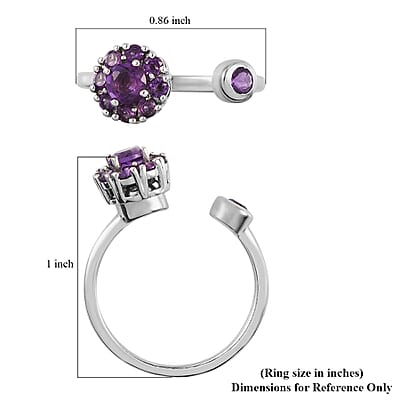 Amethyst February Birthstone Anxiety Spinner Openable Band Ring in Platinum Over Sterling Silver (Adjustable Size 6-8) 0.65 ctw (Size 5.0) 0.65 ctw