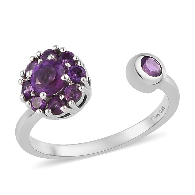 Amethyst February Birthstone Anxiety Spinner Openable Band Ring in Platinum Over Sterling Silver (Adjustable Size 6-8) 0.65 ctw (Size 8.0) 0.65 ctw