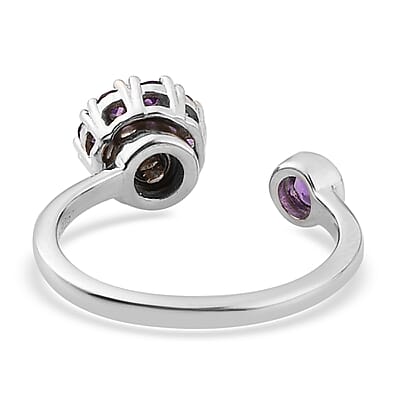 Amethyst February Birthstone Anxiety Spinner Openable Band Ring in Platinum Over Sterling Silver (Adjustable Size 6-8) 0.65 ctw (Size 8.0) 0.65 ctw