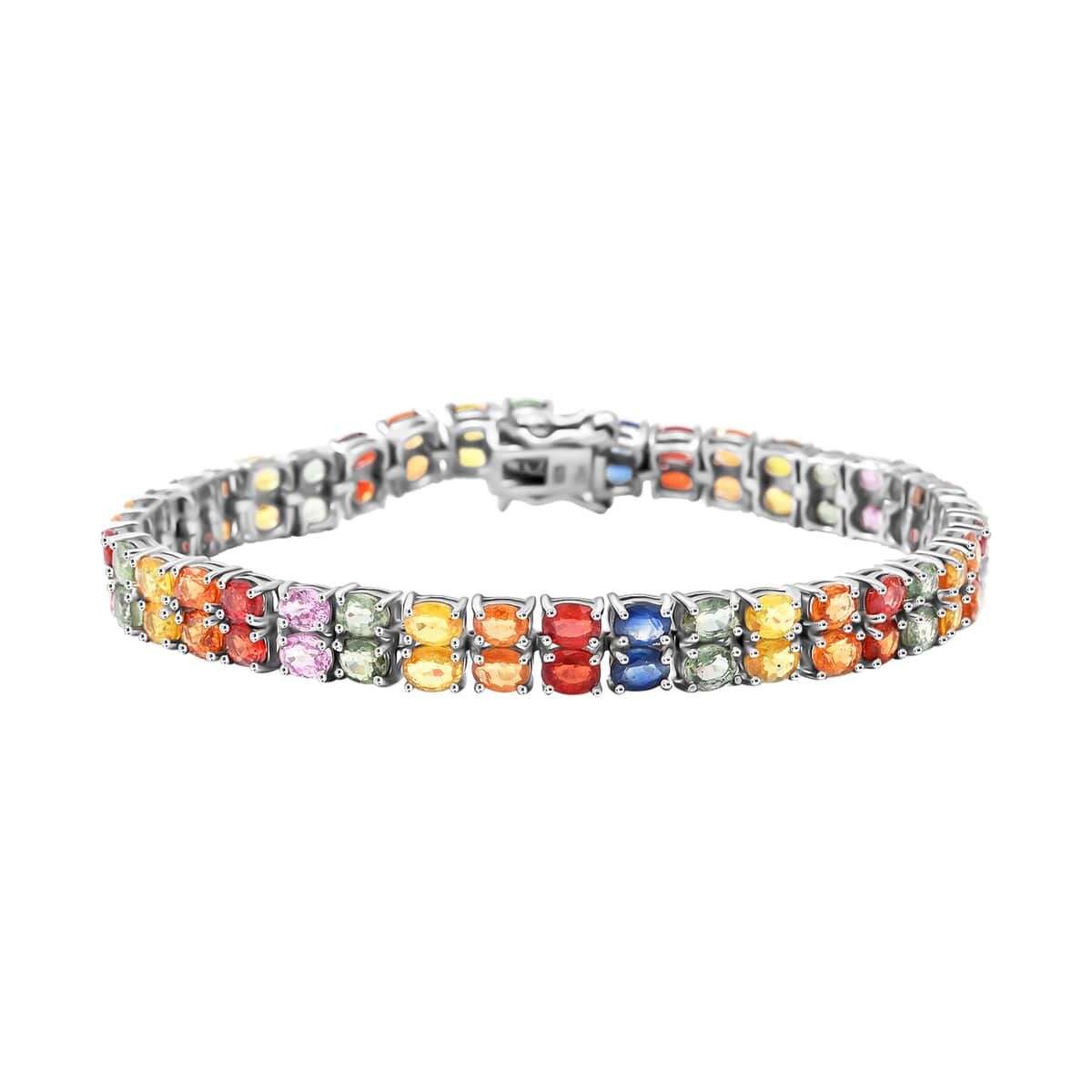 Multi Sapphire Bracelet in Platinum Over Sterling Silver, Silver Tennis Bracelet Birthday Gifts (6.50 In) (11 g) 17.65 ctw image number 0