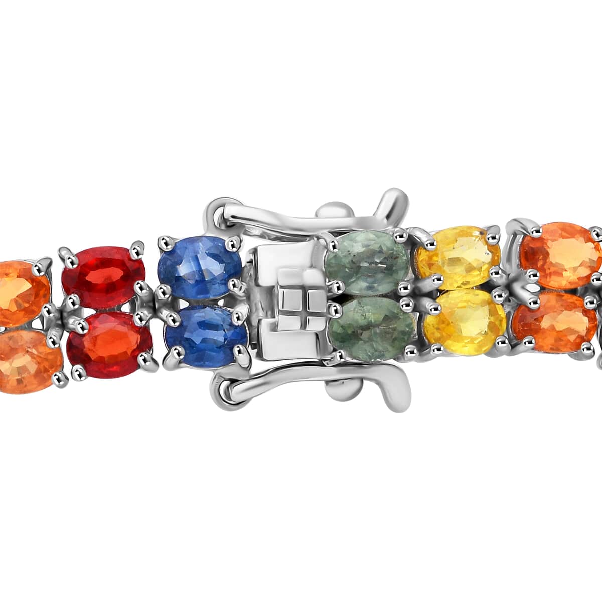 Multi Sapphire Bracelet in Platinum Over Sterling Silver, Silver Tennis Bracelet Birthday Gifts (6.50 In) (11 g) 17.65 ctw image number 1